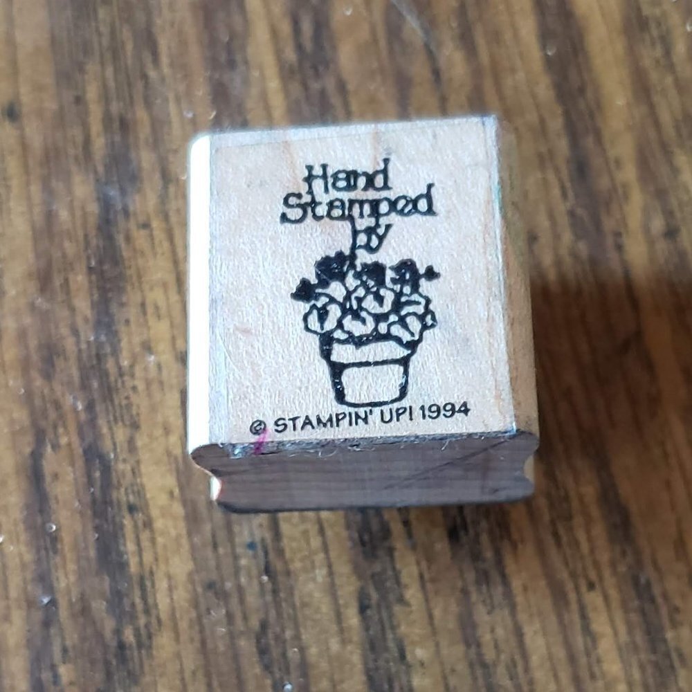 Stampin' Up! Hand Stamped Flowers in a Flowerpot Rubber Stamp Wood Mount #AQ40